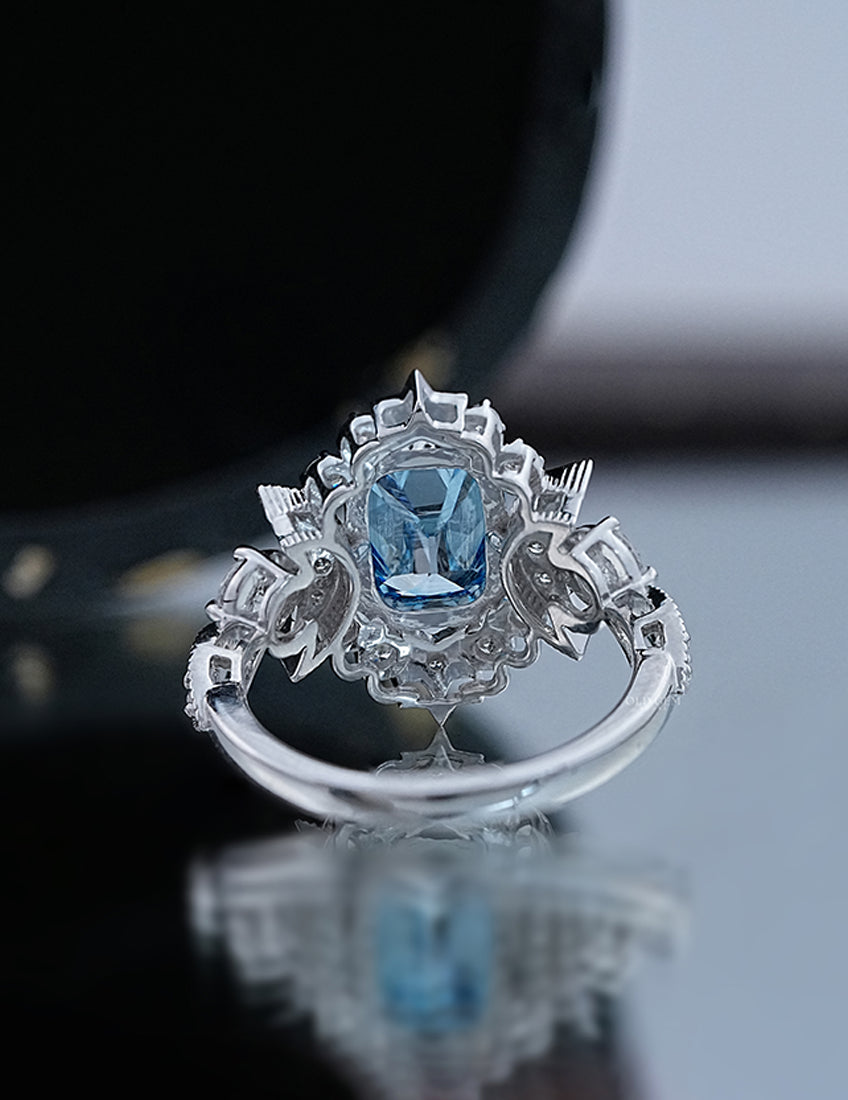 Blue Old Mine Cut Vintage Ring Engagement Ring