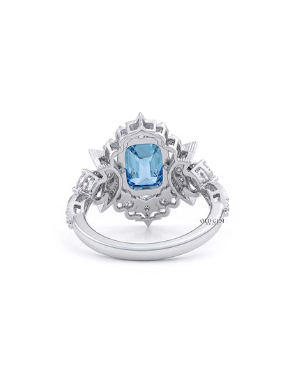 Victorian Blue Old Mine Cushion Crescent Moon Vintage Ring Engagement Ring