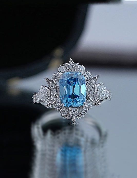 Blue Old Mine Cut Vintage Ring Engagement Ring