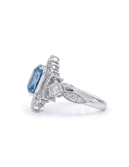 Victorian Blue Old Mine Cushion Crescent Moon Vintage Ring Engagement Ring