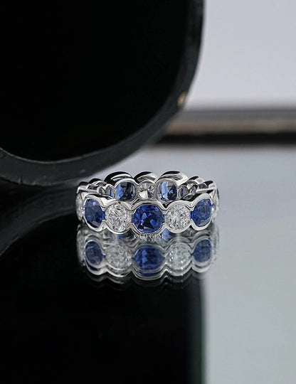 Sapphire Gemstone Lab Diamond Eternity Band Wedding Band