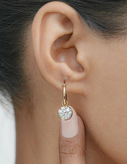 OEC Round Cut Lab Grown Diamond Dangle Drop Earrings