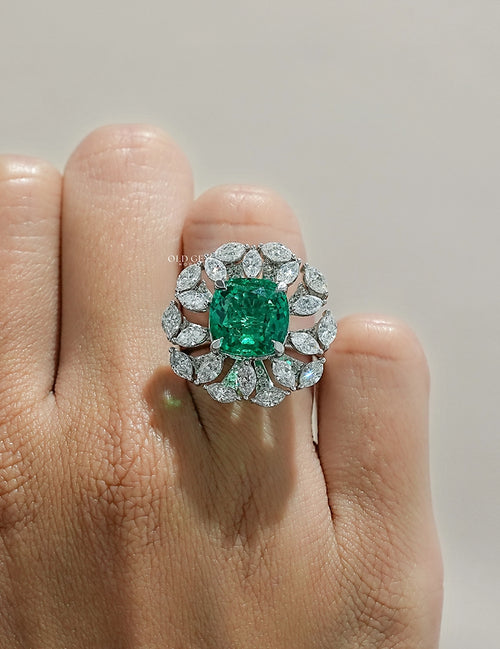 Art Deco Colombian Cushion Halo Engagement Ring