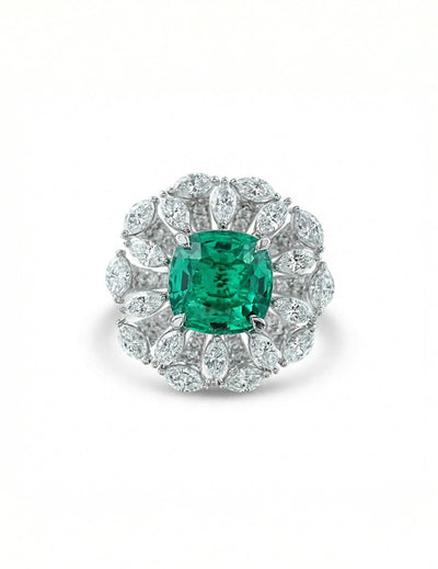 Art Deco Colombian Cushion Halo Engagement Ring