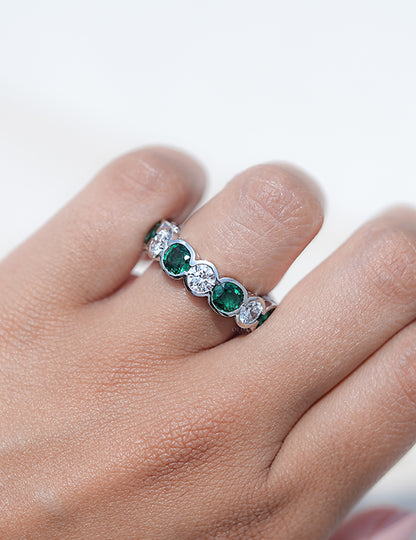 Green Zambian Cushion Gemstone Eternity Wedding Band Wedding Band