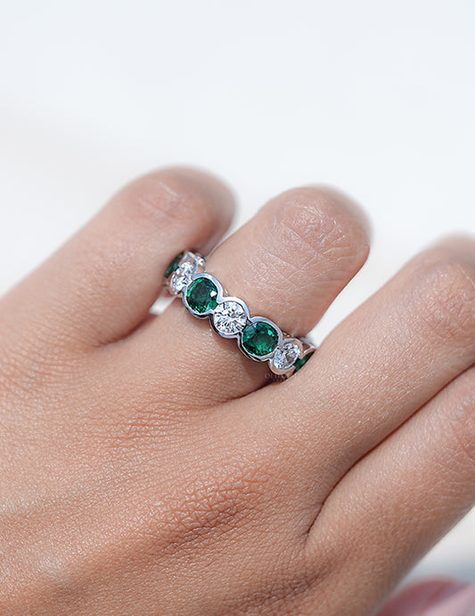 Green Zambian Cushion Gemstone Eternity Wedding Band Wedding Band