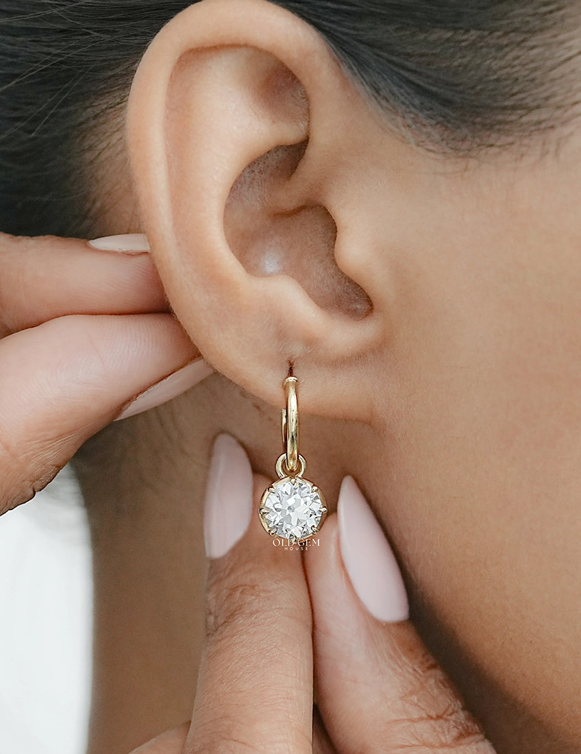 OEC Round Cut Lab Grown Diamond Dangle Drop Earrings