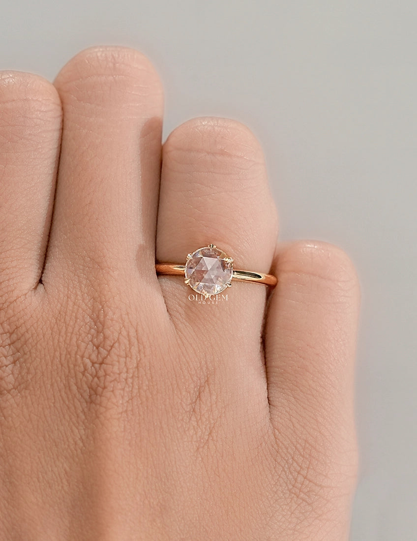Rose Cut Round Solitaire Engagement Ring