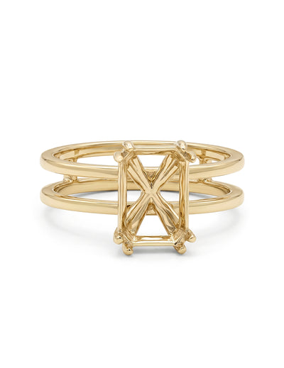 Emerald Shape Double Band Semi Mount Ring
