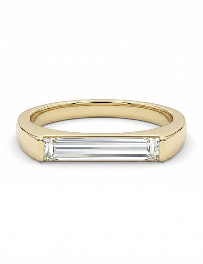 Mid Century East West Baguette Cut Lab Diamond Solitaire Ring