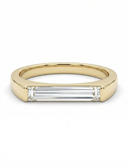 Mid Century East West Baguette Cut Lab Diamond Solitaire Ring Engagement Ring