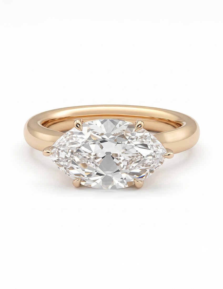 East West Old Mine Moval Lab Engagement Ring - Georgian Era Engagement Ring