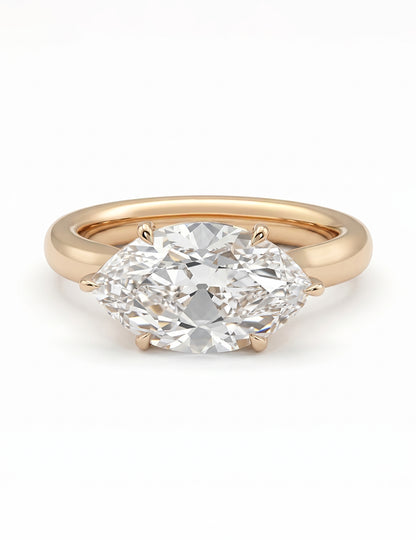East West Old Mine Moval Lab Engagement Ring - Georgian Era Engagement Ring