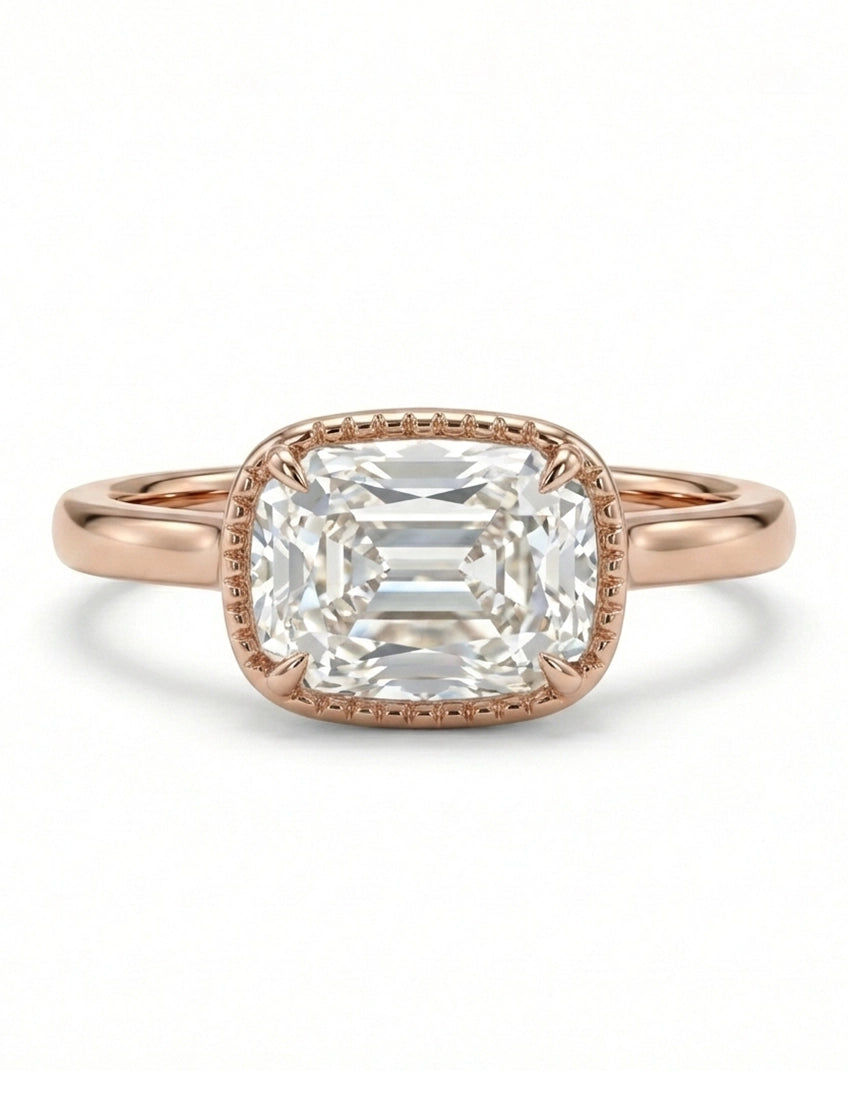 Vintage Old Mine Cushion Cut Milgrain Bezel Set Solitaire Ring Engagement Ring