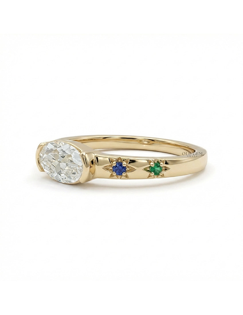 Georgian East West Old Mine Moval Half Bezel Set Ring Engagement Ring