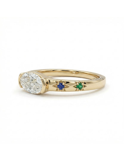 Georgian East West Old Mine Moval Half Bezel Set Ring Engagement Ring