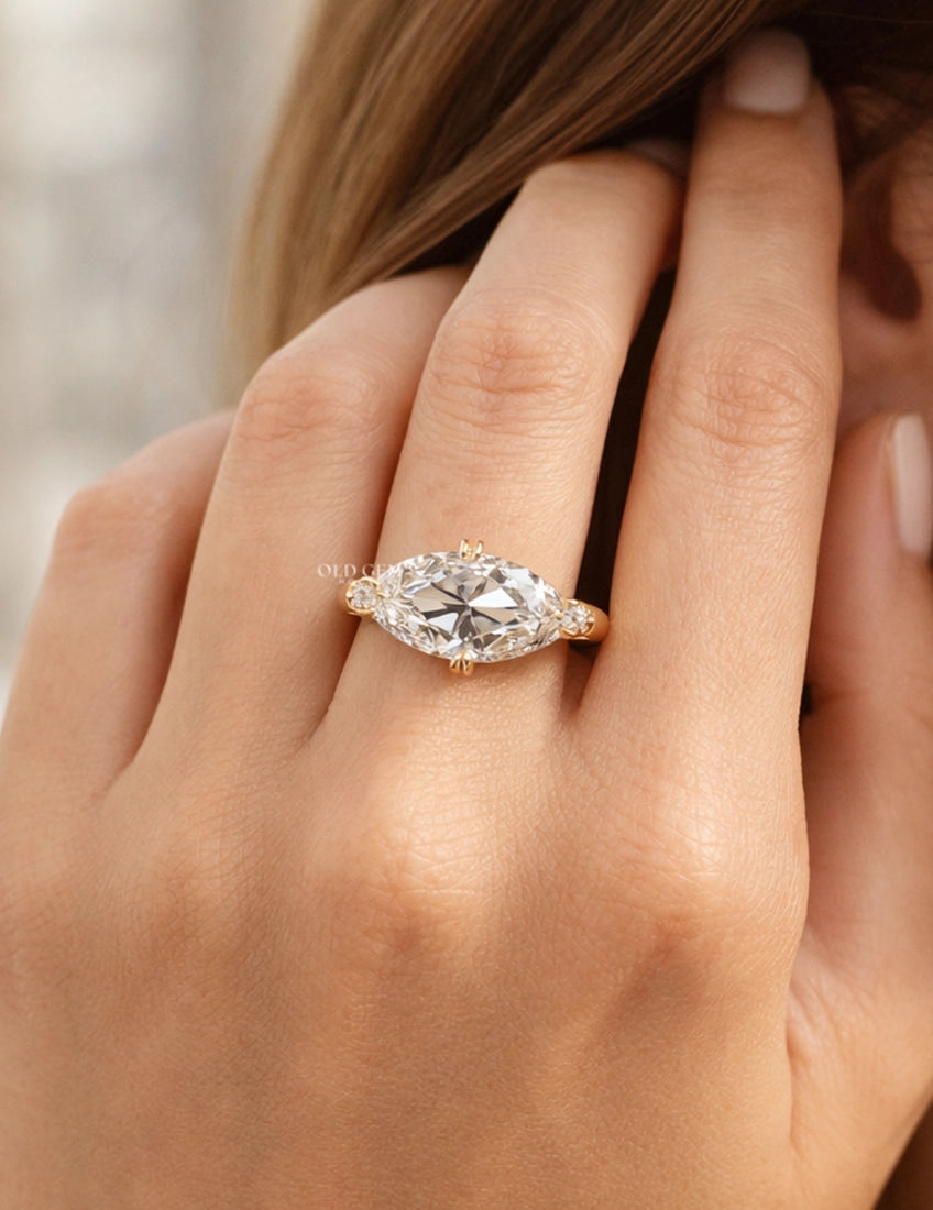 East West Old Mine Moval Lab Diamond Solitaire Ring