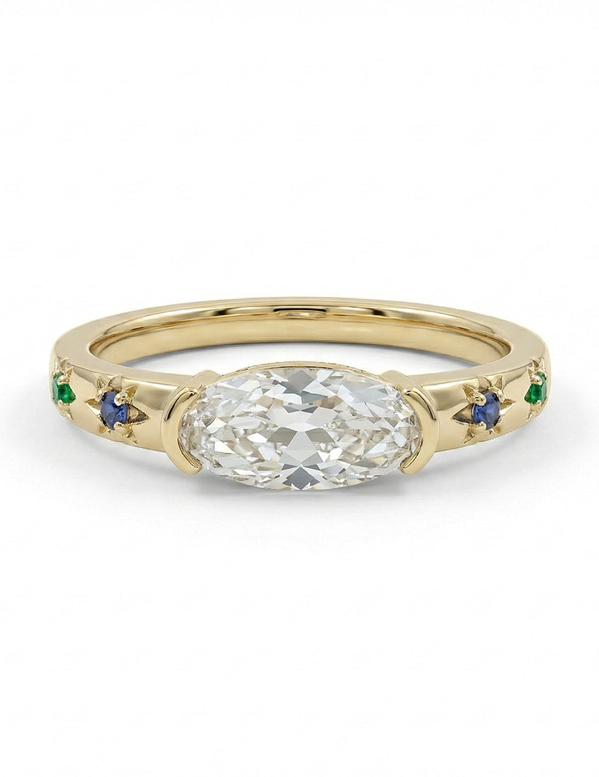 Georgian East West Old Mine Moval Half Bezel Set Ring