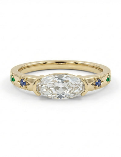 Georgian East West Old Mine Moval Half Bezel Set Ring