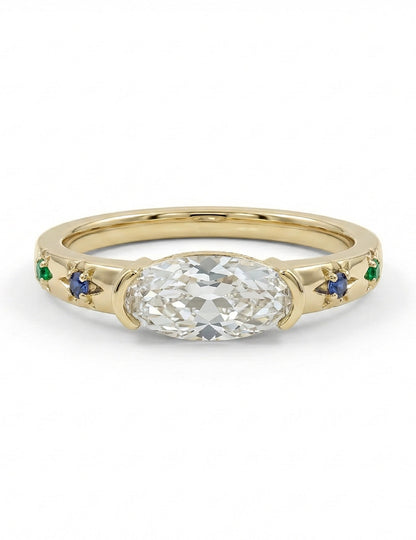 Georgian East West Old Mine Moval Half Bezel Set Ring
