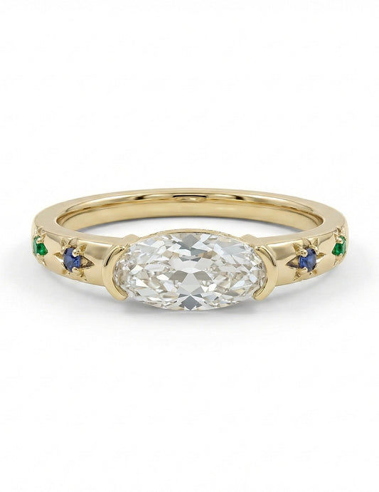 Georgian East West Old Mine Moval Half Bezel Set Ring Engagement Ring