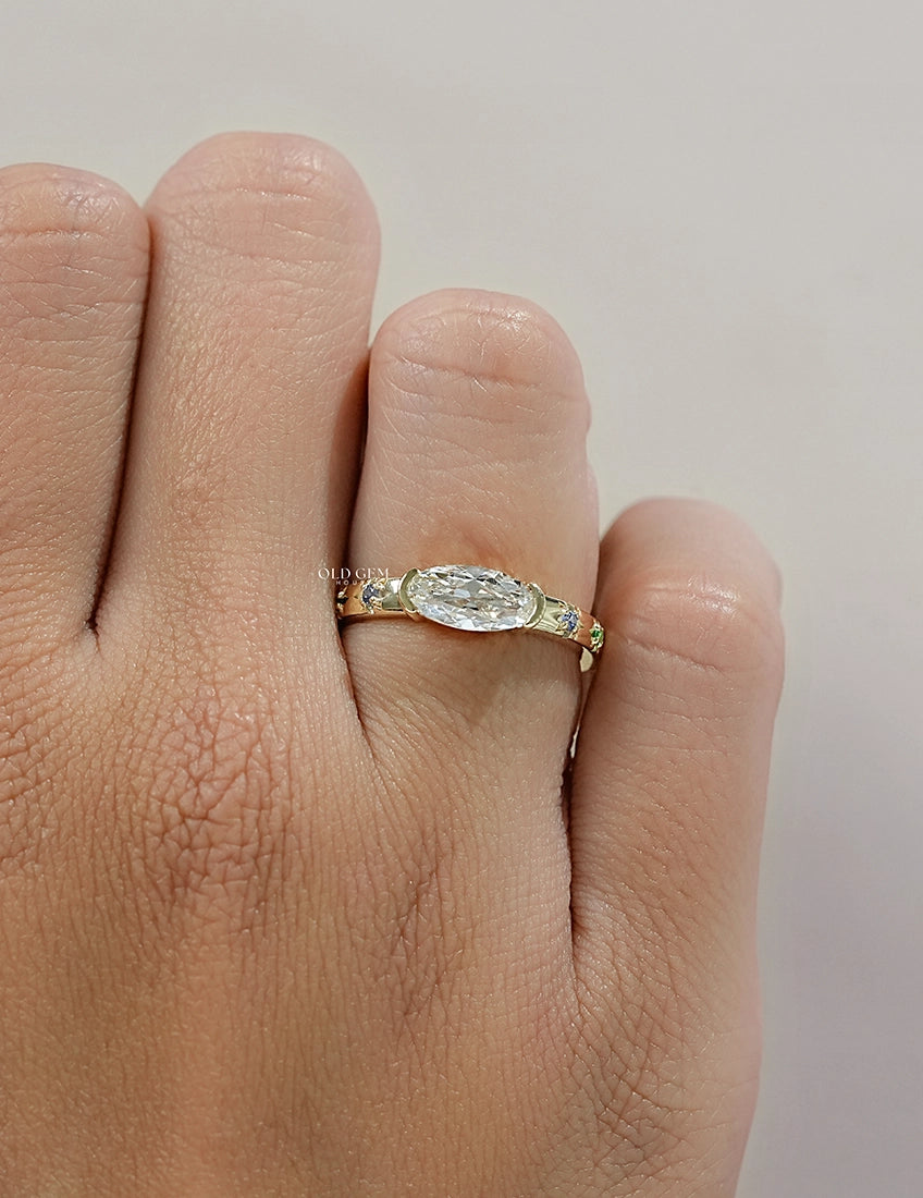 Georgian East West Old Mine Moval Half Bezel Set Ring Engagement Ring