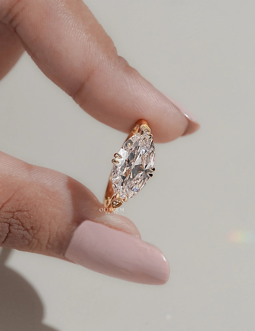 Georgian East West Old Mine Moval Cut Solitaire Ring Engagement Ring