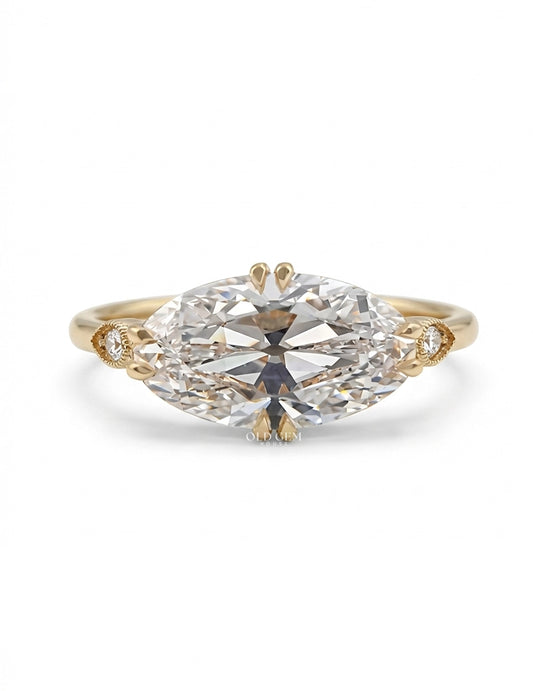 East West Old Mine Moval Lab Diamond Solitaire Ring