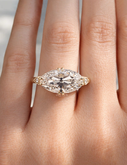 East West Old Mine Moval Lab Diamond Solitaire Ring