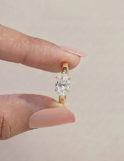 East West Old Mine Moval Lab Engagement Ring - Georgian Era Engagement Ring