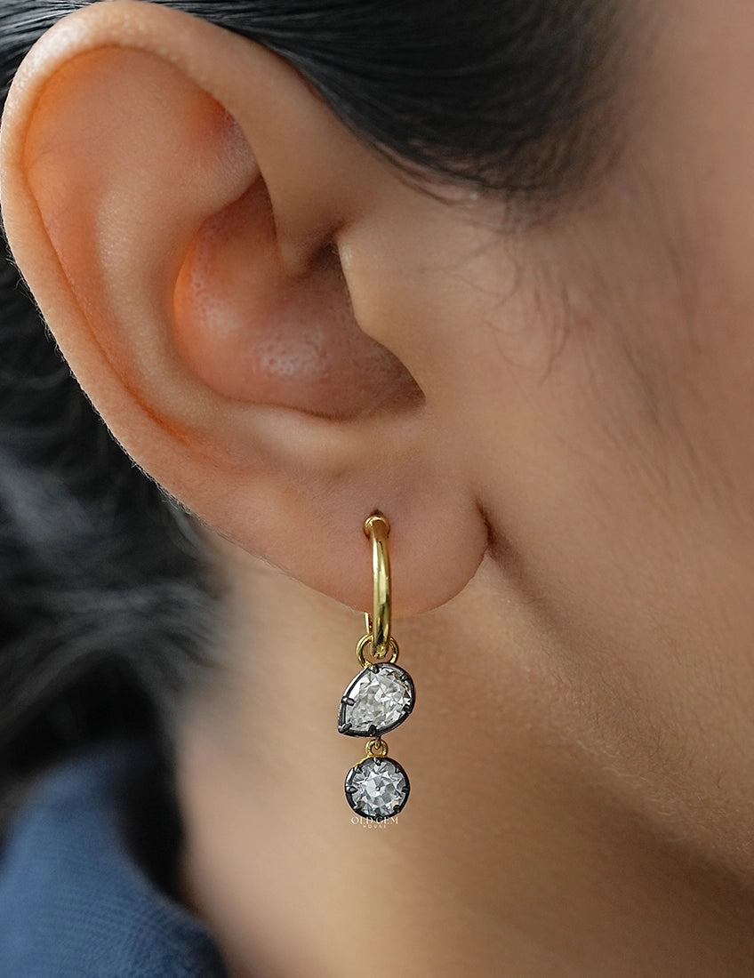 Edwardian OEC Round And Pear Cut Dangle Hoop Earrings Earrings
