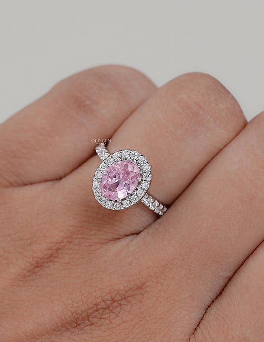 Edwardian Style Pink Oval Gemstone Halo Accent Ring Engagement Ring