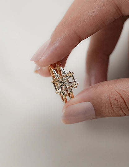 Emerald Shape Dual Band Semi Mount Ring