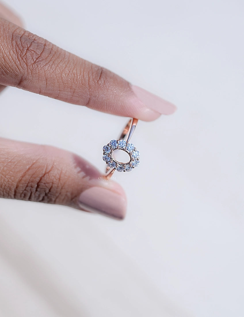 Old Mine Oval with Round Halo Semi Mount Ring