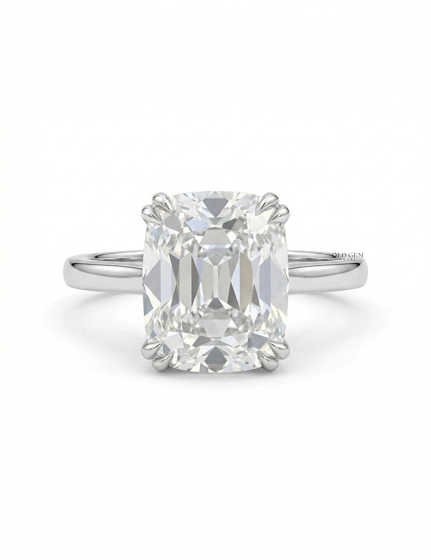 Mid Century Old Mine Cushion Lab Diamond Solitaire Ring Engagement Ring