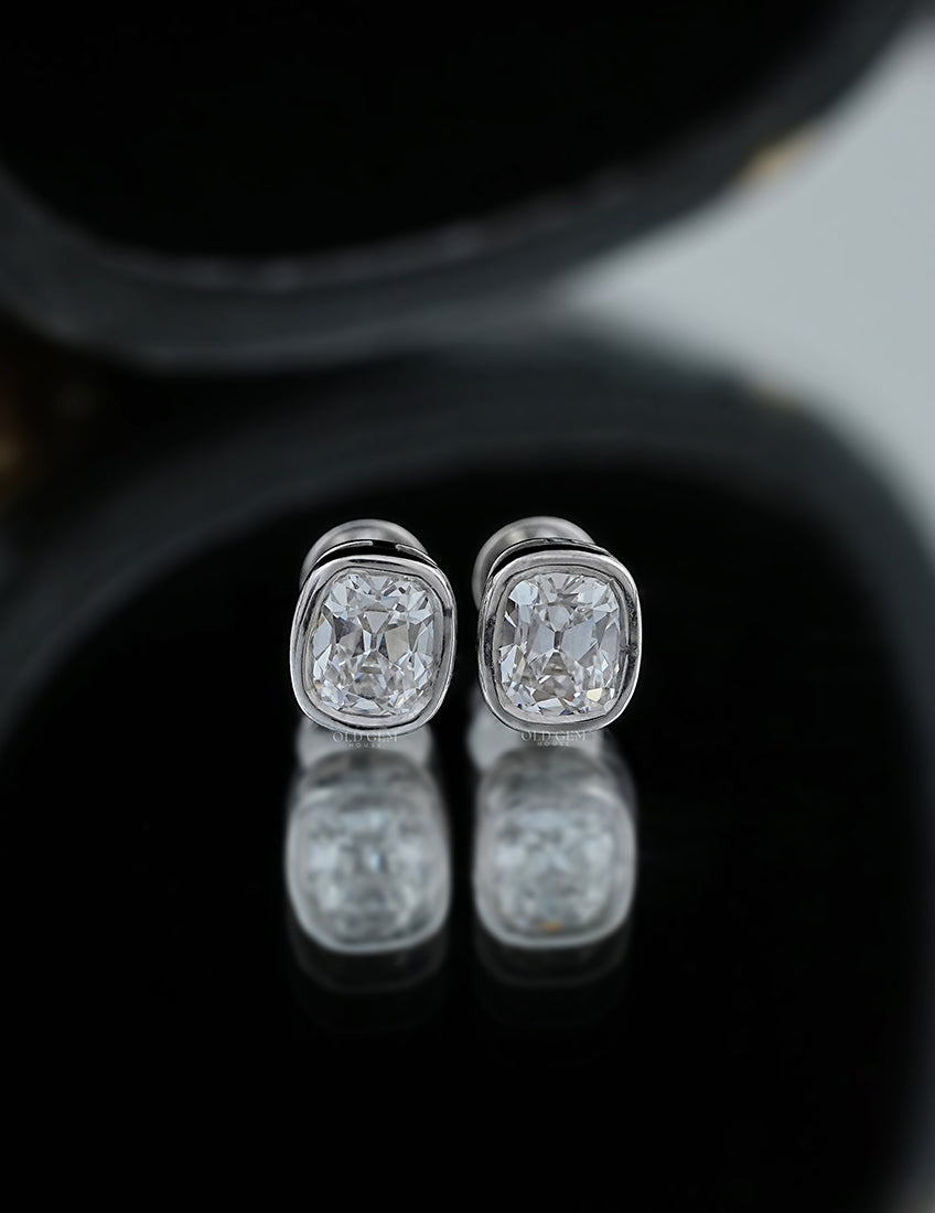 Elongated Old Mine Cut Bezel Stud