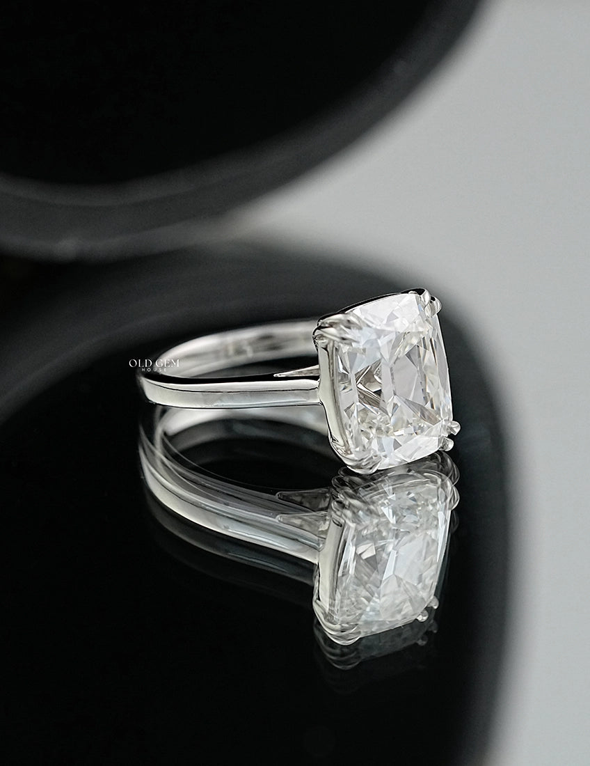 Elongated Old Mine Cushion Cut Lab Grown Diamond Solitaire Ring