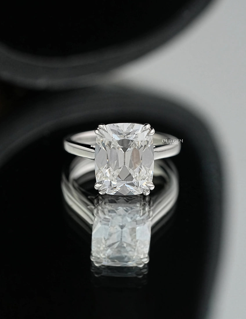Elongated Old Mine Cushion Cut Lab Grown Diamond Solitaire Ring