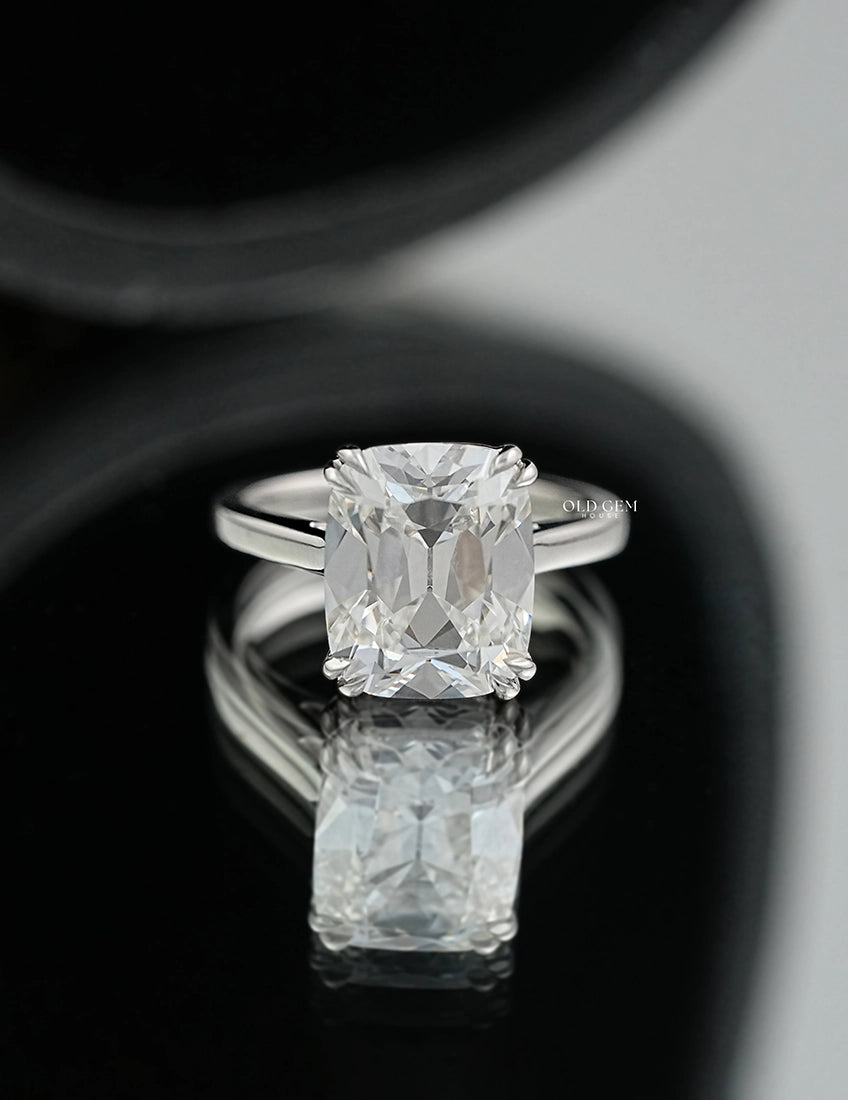 Elongated Old Mine Cushion Cut Lab Grown Diamond Solitaire Ring Engagement Ring