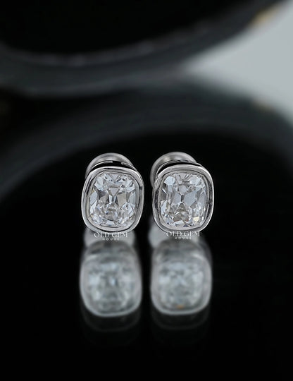 Elongated Old Mine Cut Bezel Stud Earrings