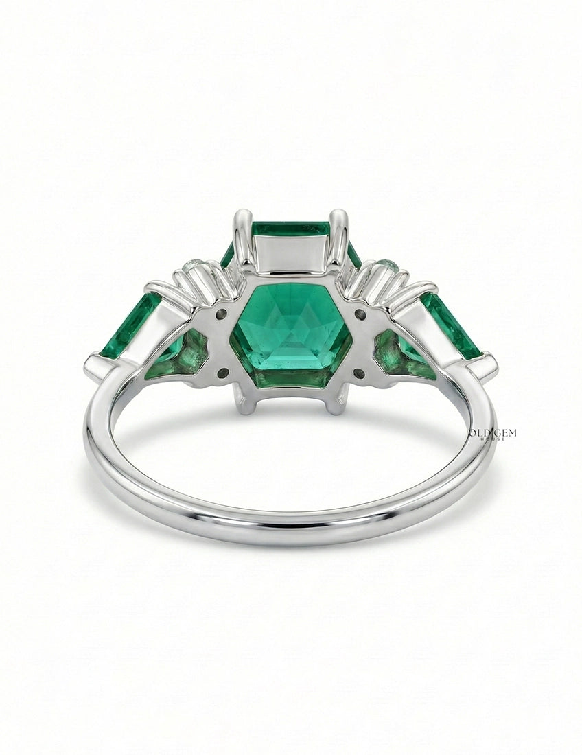 Hexagon Green Gemstone Engagement Ring
