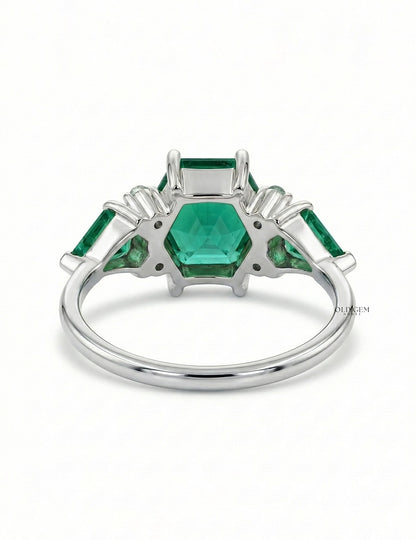 Hexagon Green Gemstone Engagement Ring