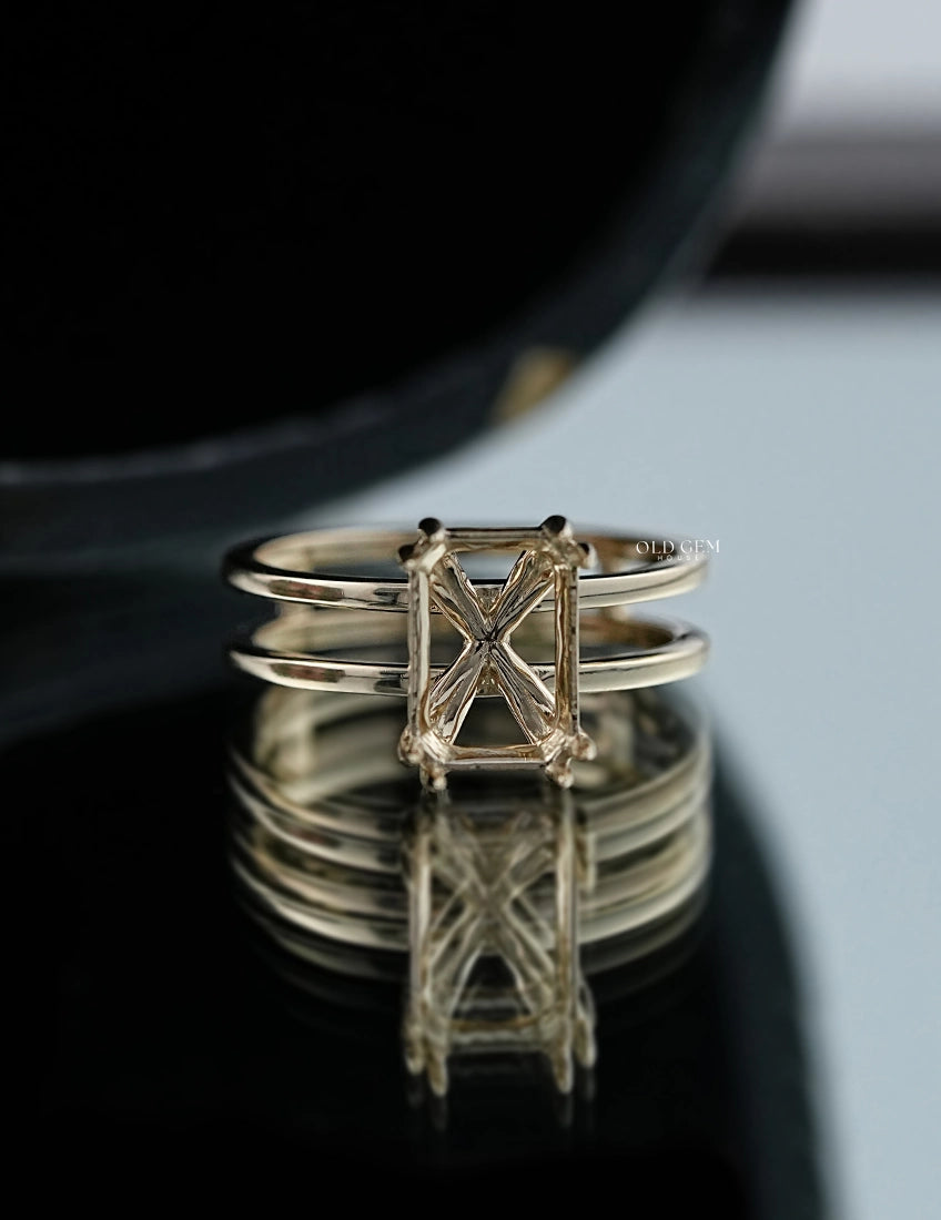 Emerald Shape Dual Band Semi Mount Ring Engagement Ring