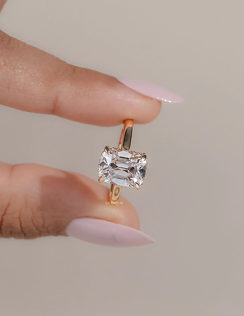 Hidden Halo Elongated Old Mine Cushion Ring