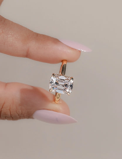 Hidden Halo Elongated Old Mine Cushion Ring