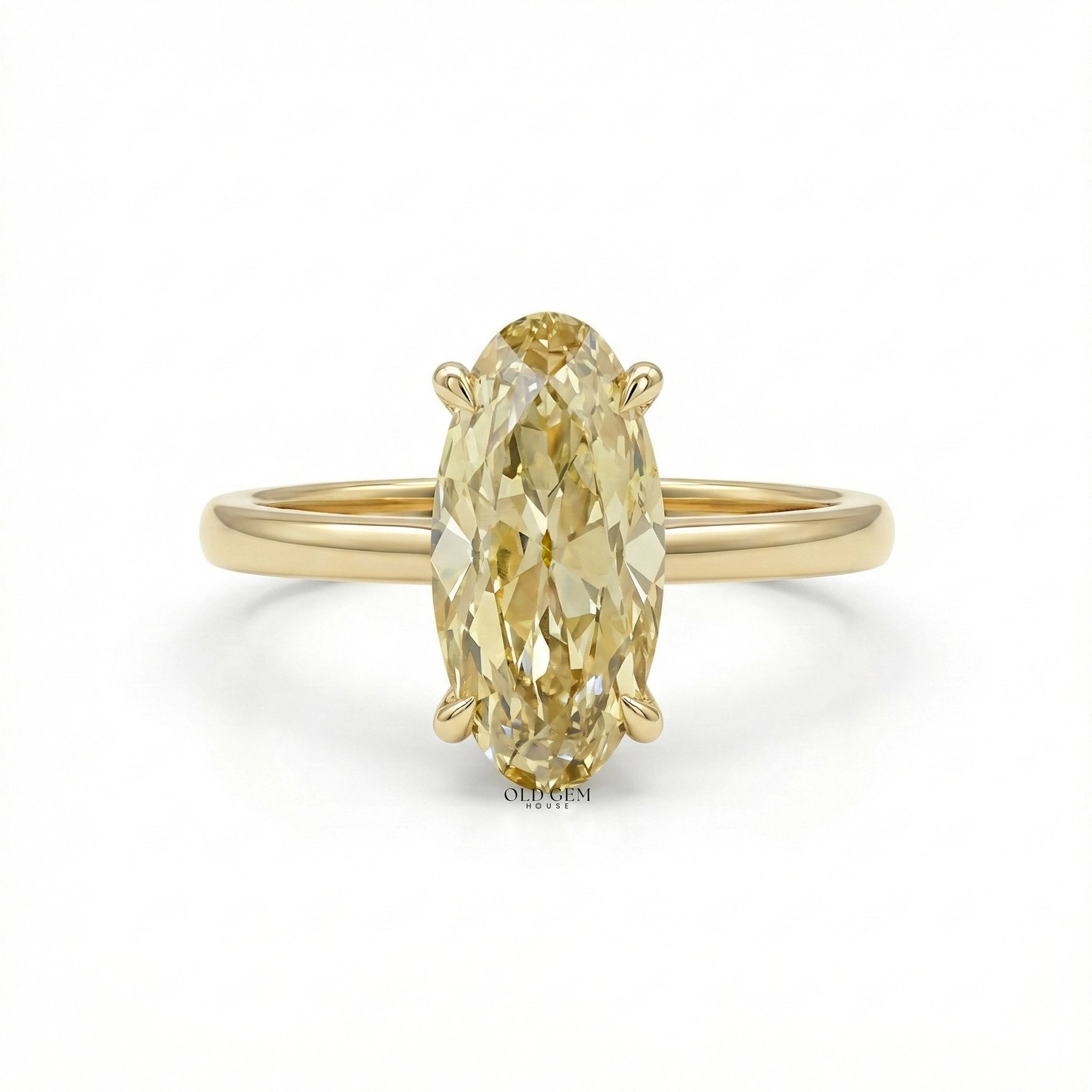 Georgian Fancy Yellow Old Mine Moval Cut Solitaire Ring Engagement Ring