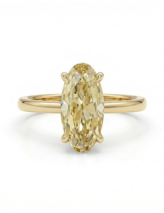 Georgian Fancy Yellow Old Mine Moval Cut Solitaire Ring Engagement Ring