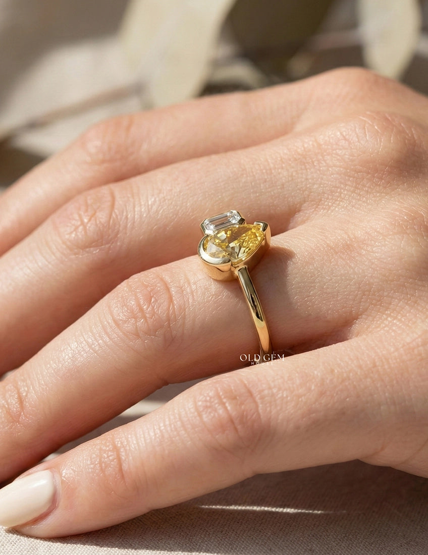 Fancy Yellow Pear Lab Diamond Toi Et Moi Ring