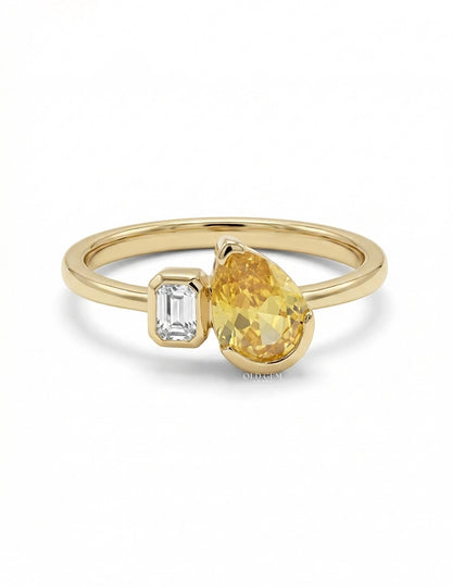 Fancy Yellow Pear Lab Diamond Toi Et Moi Ring