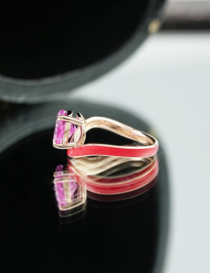 Pink Pear Lab Gemstone Curved Ring